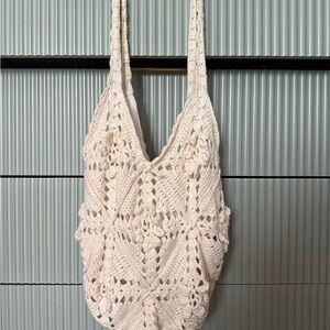 Elegant Cream Crochet Women Bag